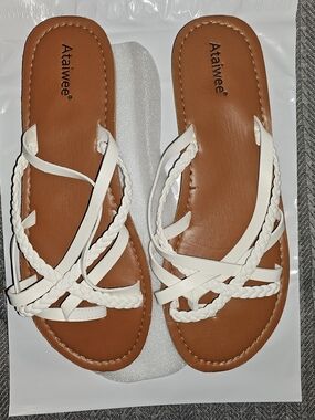 Ataïwee White Braided-Strap Women's Slide Sandals